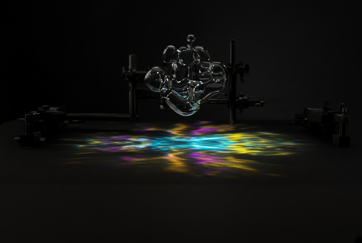 The complex shadow cast by a glass specimen