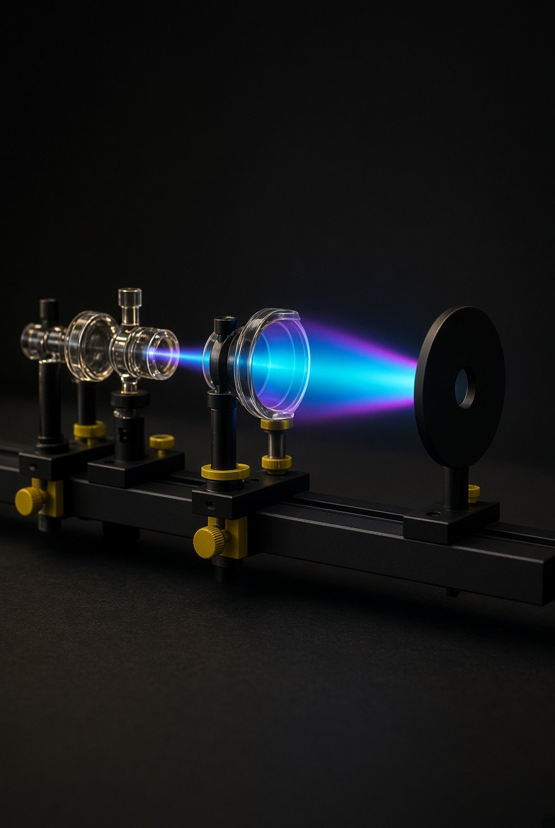 A fixed stop aperture at the end of an optical rail
