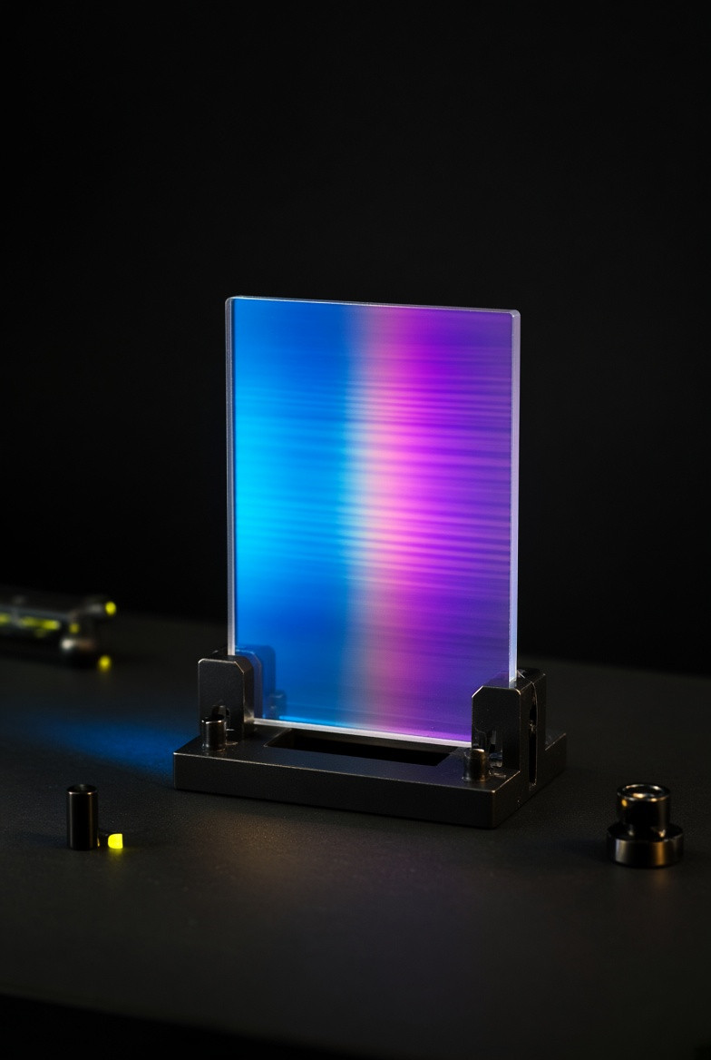 A translucent Test Plate kept in a black steel slot