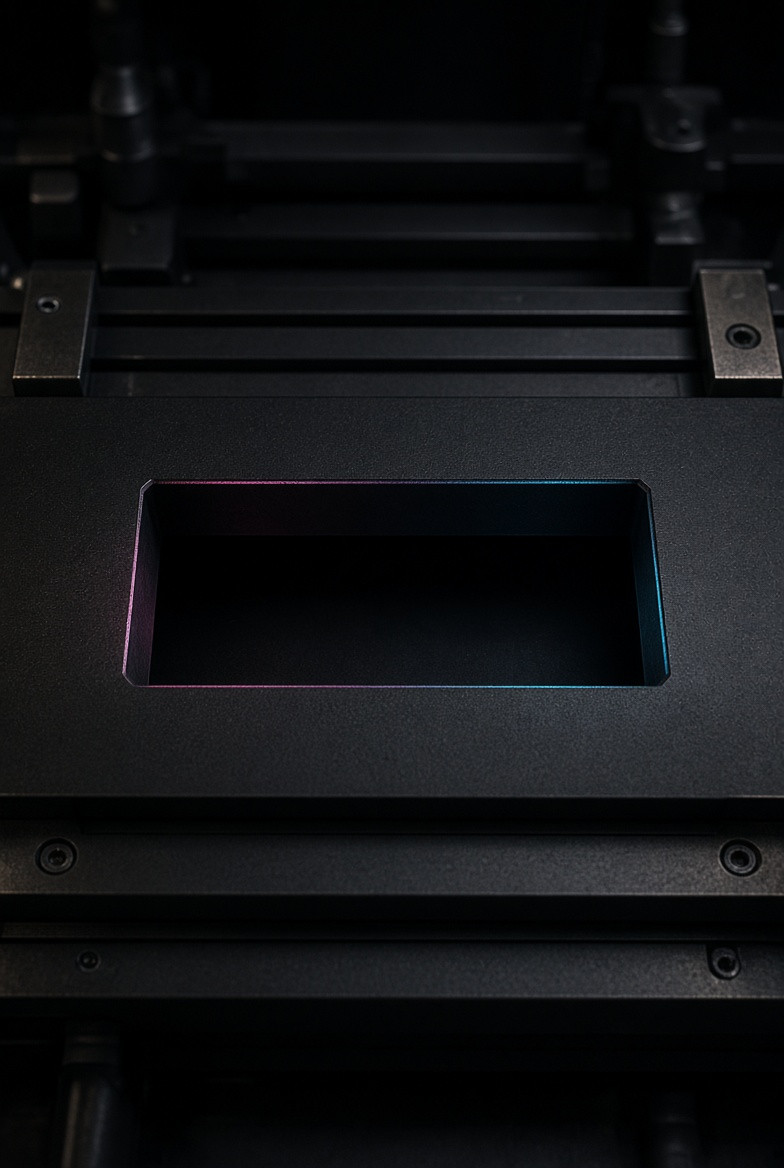 An empty steel slot after a Test Plate is released